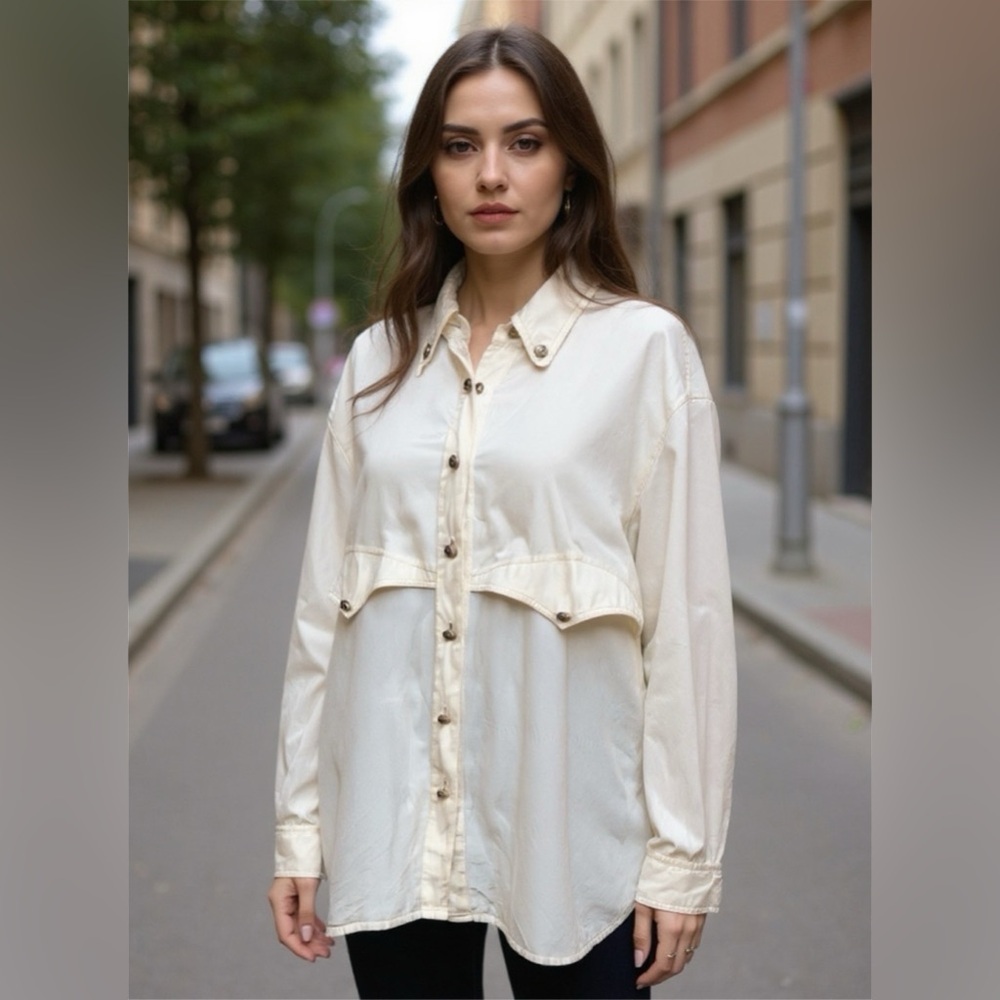 Adriana Papell Cream Long Sleeve Silk Blouse